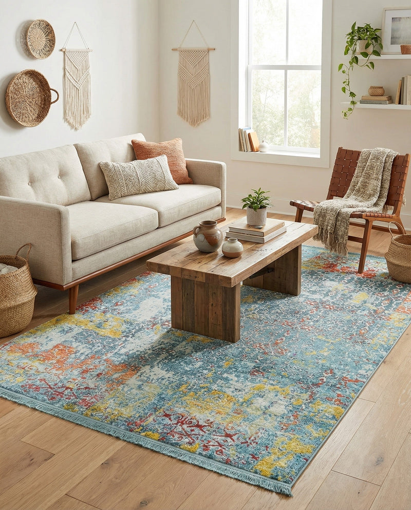 Caribbean Breeze Collection Area Rug -  Quantic Rectangle Blue  lifestyle 7