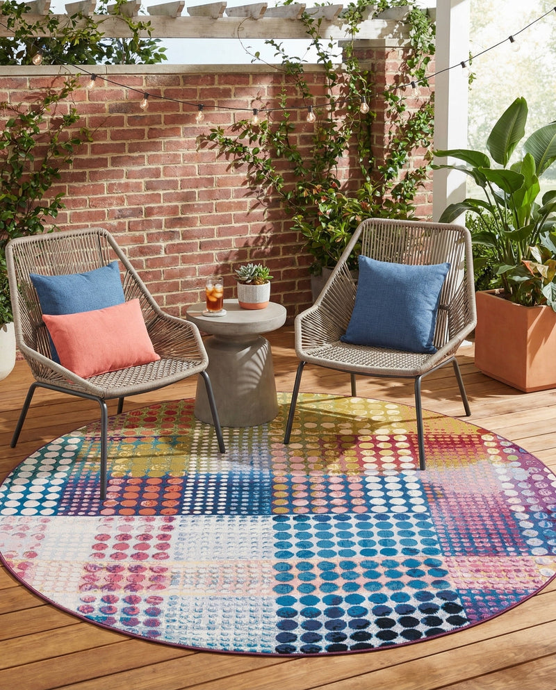 Urban Terrace Collection Area Rug -  Atrium Round Multi  lifestyle 42