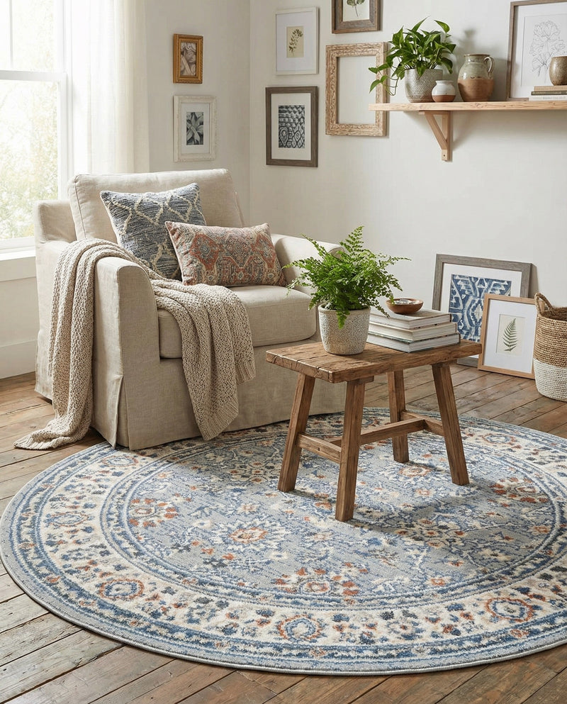 Savannah Elegance Collection Area Rug - Augusta (Aqua Blue) Round Aqua Blue  lifestyle 69