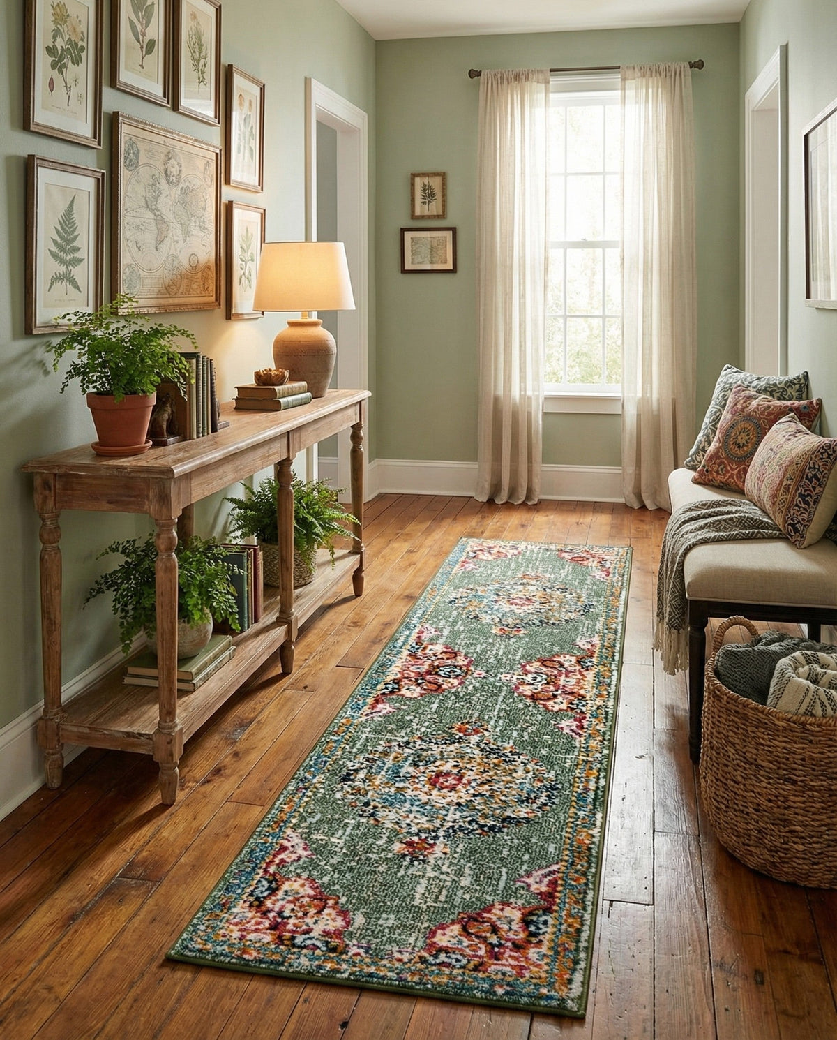 Brighton Terrace Collection Area Rug - Hove (Green) Runner Green  lifestyle 60
