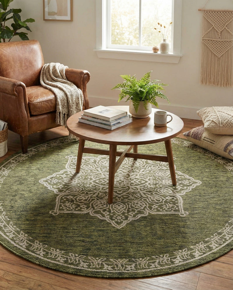 Patio Heritage Collection Area Rug -  Charleston (Green) Round Green  lifestyle 69