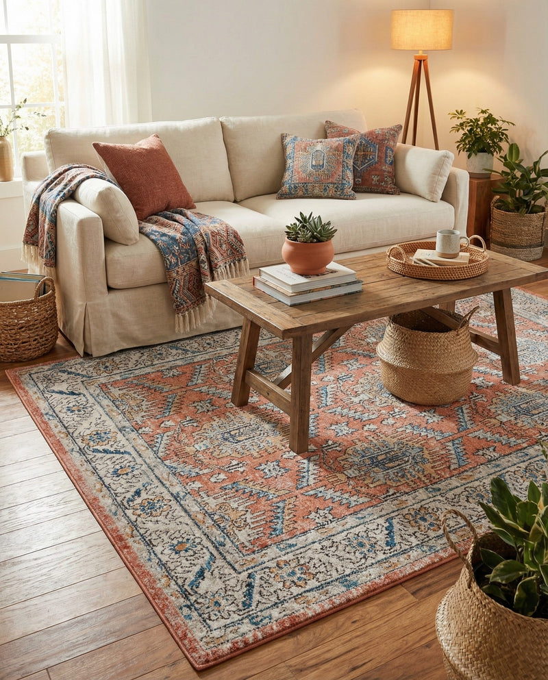 Mykonos Manor Collection Area Rug -  Paros Rectangle Salmon Pink  lifestyle 32