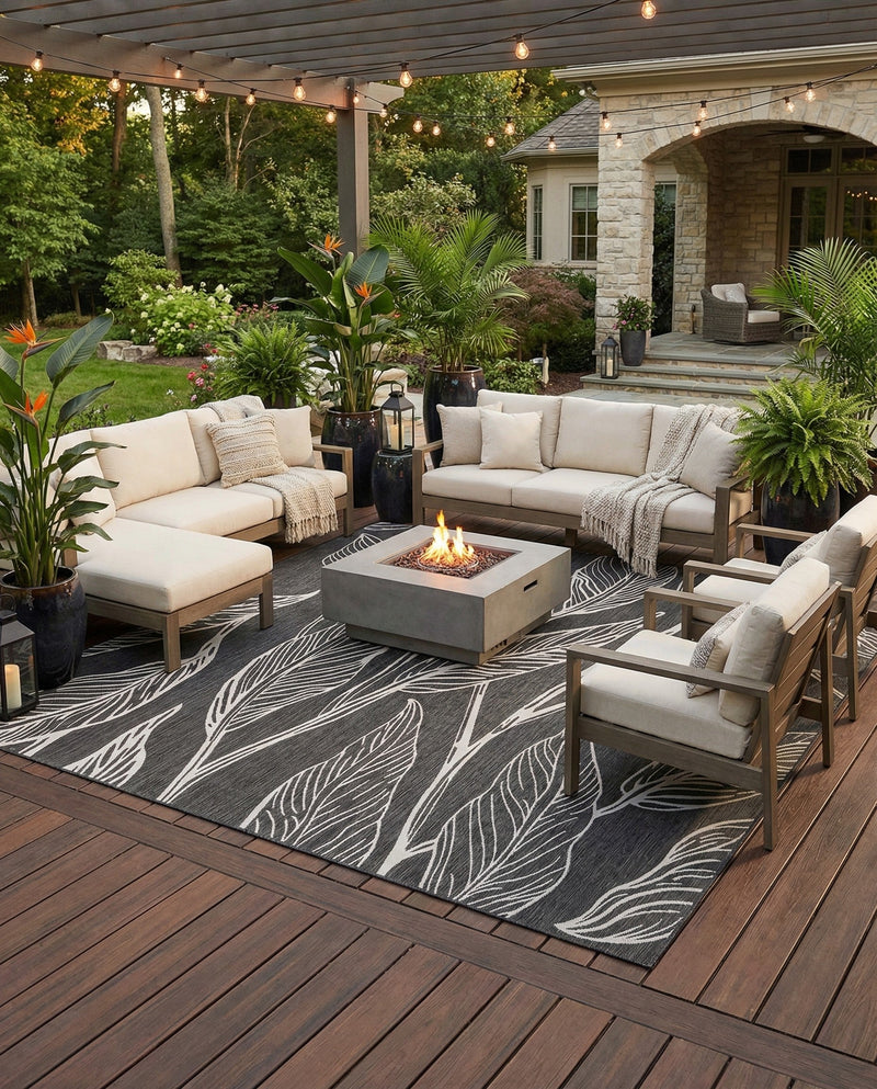 Seaside Blooms Collection Area Rug -  Evergreen (Ivory Charcoal) Square Ivory Charcoal  lifestyle 39