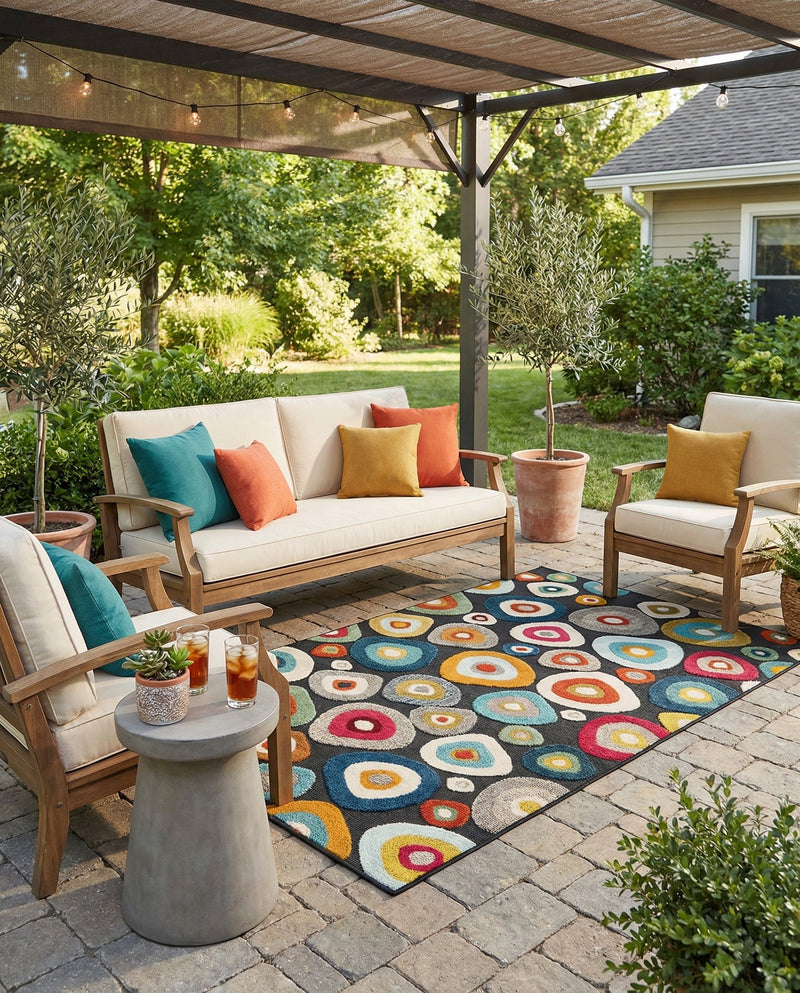 Outdoor Marrakesh Collection Area Rug -  Chefchaouen Rectangle Multi Black  lifestyle 25