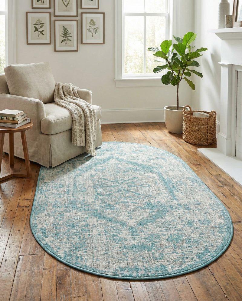 Patio Heritage Collection Area Rug -  Augusta (Aqua) Oval Aqua  lifestyle 54