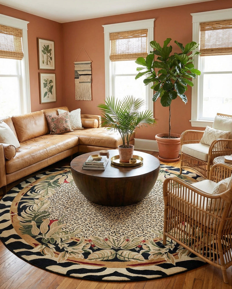 Savannah Sojourn Collection Area Rug -  Moremi Round Cream  lifestyle 57
