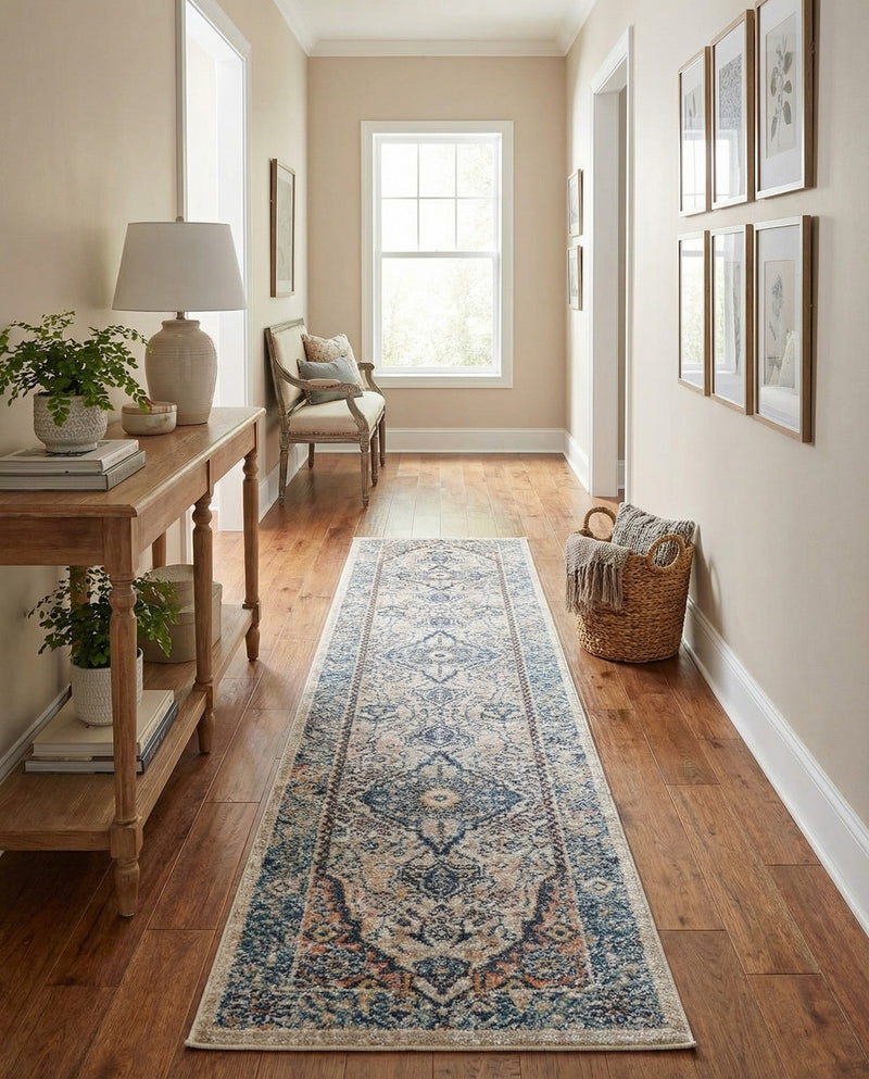 Seville Stripes Collection Area Rug - Cadiz (Blue) Runner Blue  lifestyle 42