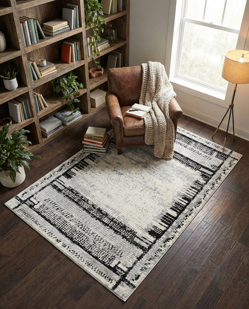 Marrakech Mosaic Collection Area Rug -  Sahara Rectangle Black and White  lifestyle 13