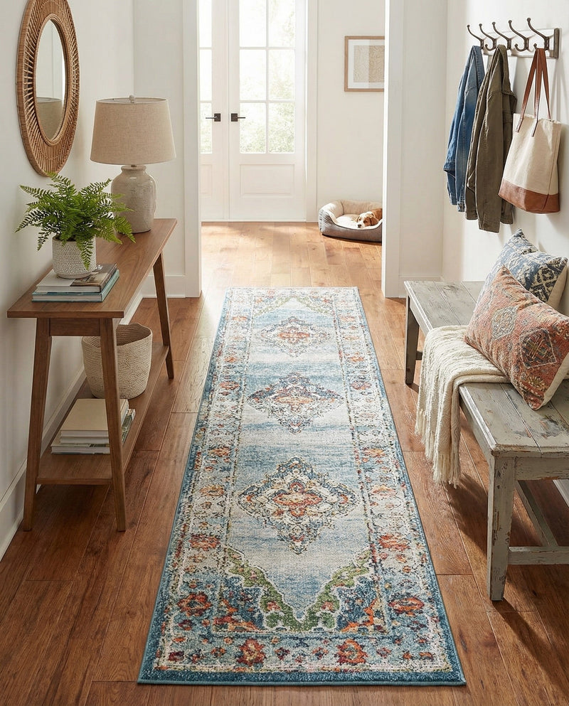 Savannah Soiree Collection Area Rug - Serengeti (Blue) Runner Blue  lifestyle 52