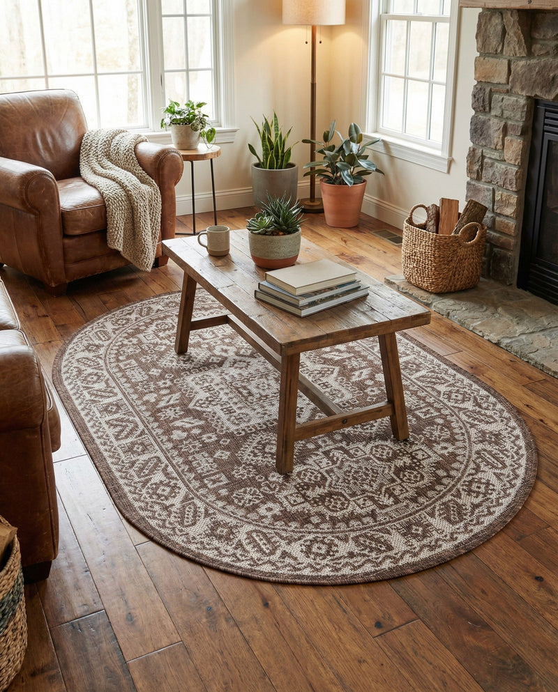 Tribal Terrace Treasures Collection Area Rug -  Incan Isle (Brown) Oval Brown  lifestyle 73