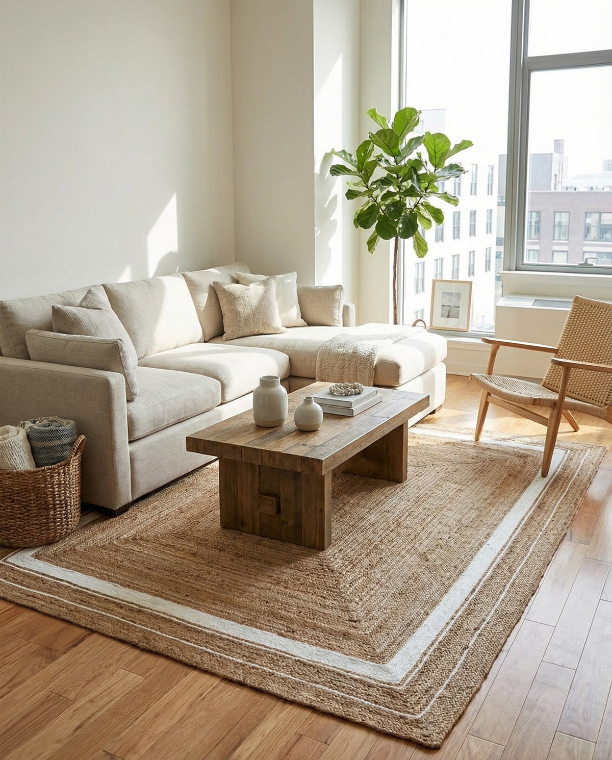 Woven Seaside Jute Collection Area Rug - Nantucket Rectangle Natural and White  lifestyle 19