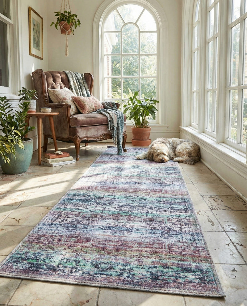Baroque Era Collection Area Rug - Versailles (Blue Green) Runner Blue Green  lifestyle 41