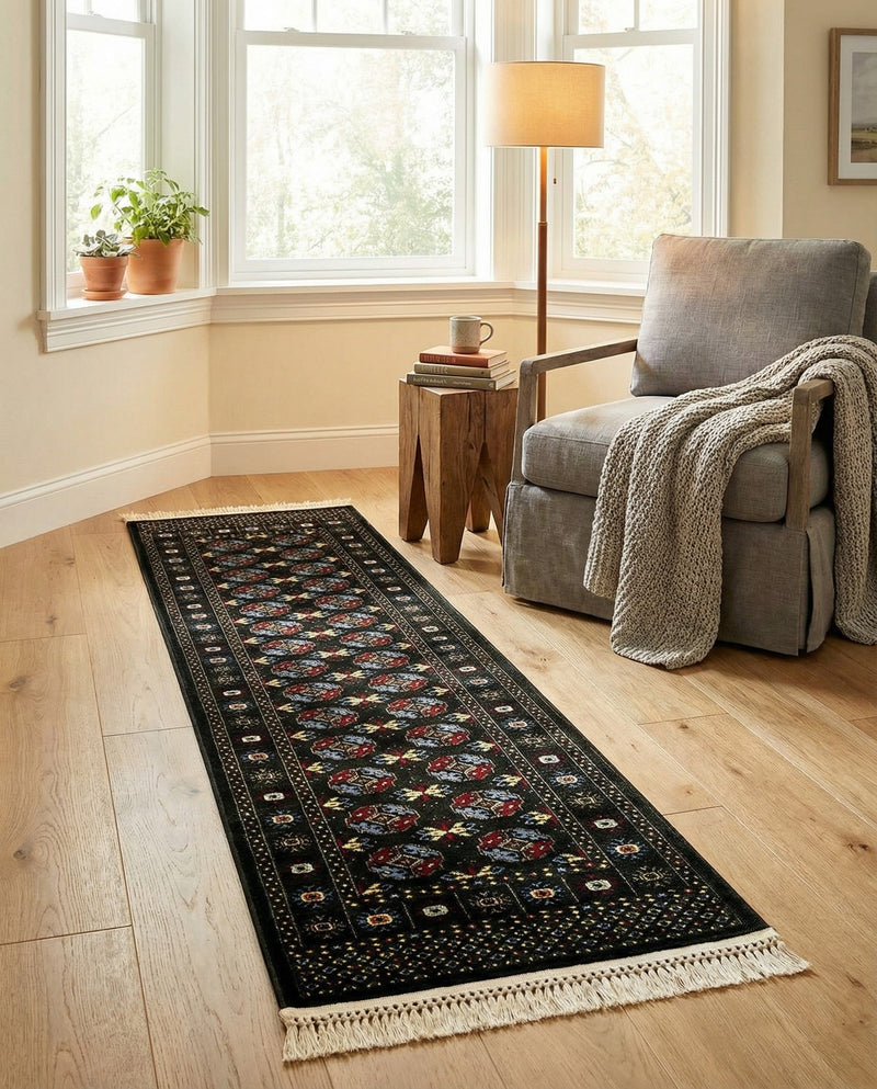 Samarkand Elegance Collection Area Rug -  Margilan (Dark Green) Runner Dark Green  lifestyle 60