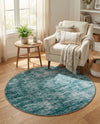 Sahara Essence Collection Area Rug - Oasis (Teal) Round Teal  lifestyle 72