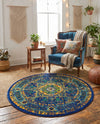 Caribbean Cove Collection Area Rug -  Grenada Round Navy Blue  lifestyle 58