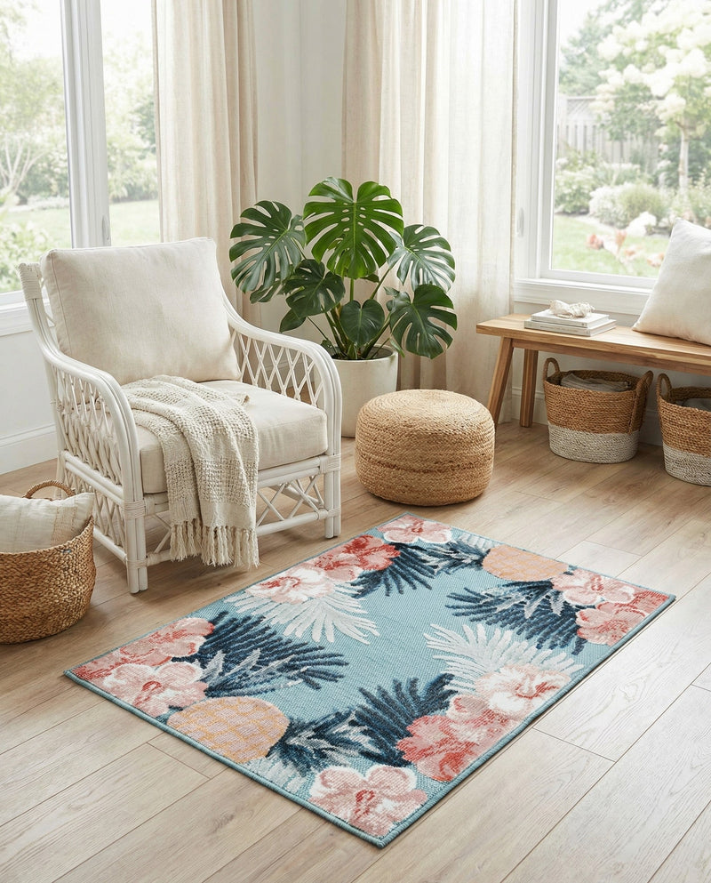 Seaside Blooms Collection Area Rug - Haven Rectangle Blue  lifestyle 11