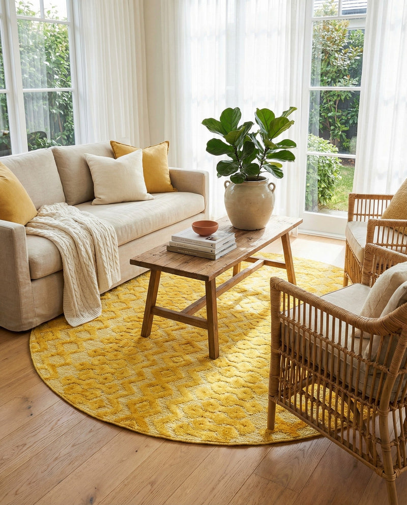 Garden Lattice Charm Collection Area Rug -  Pergola (Yellow) Round Yellow  lifestyle 25