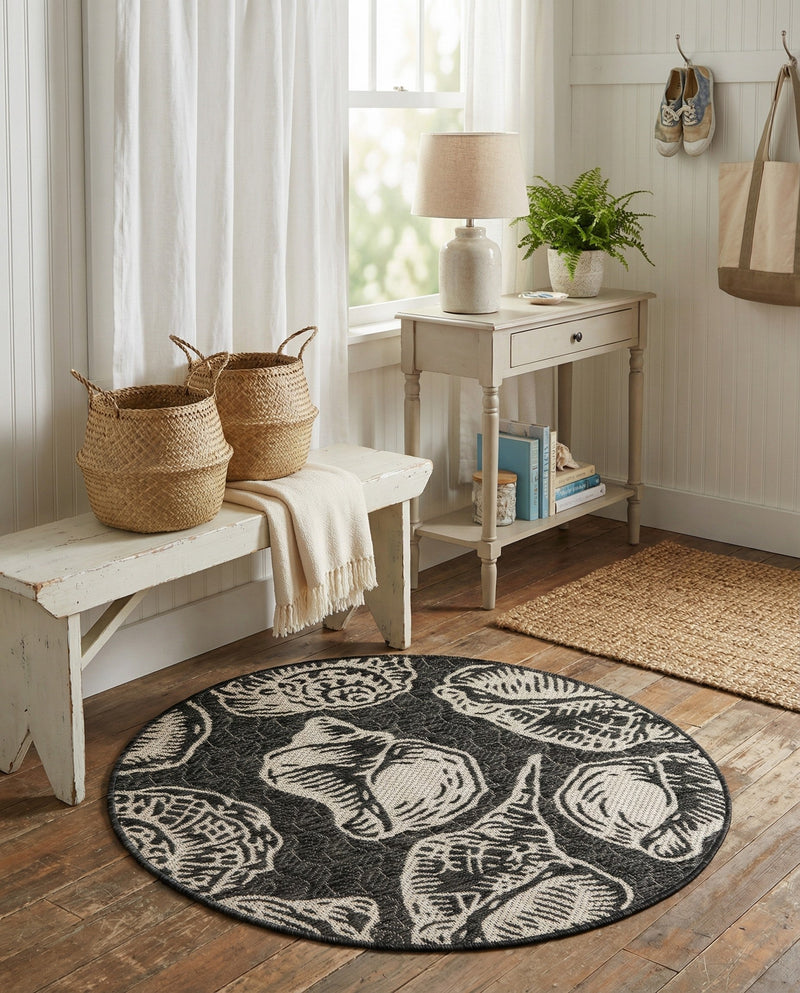 Seaside Haven Rugs Collection Area Rug -  Lighthouse (Black and White) Round Black and White  lifestyle 56