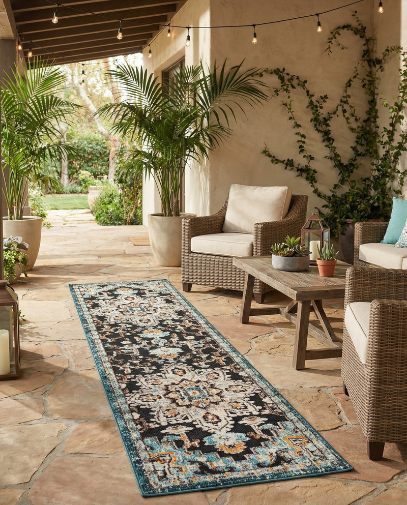 Outdoor Marrakesh Collection Area Rug -  Essaouira Runner Navy Blue  lifestyle 54