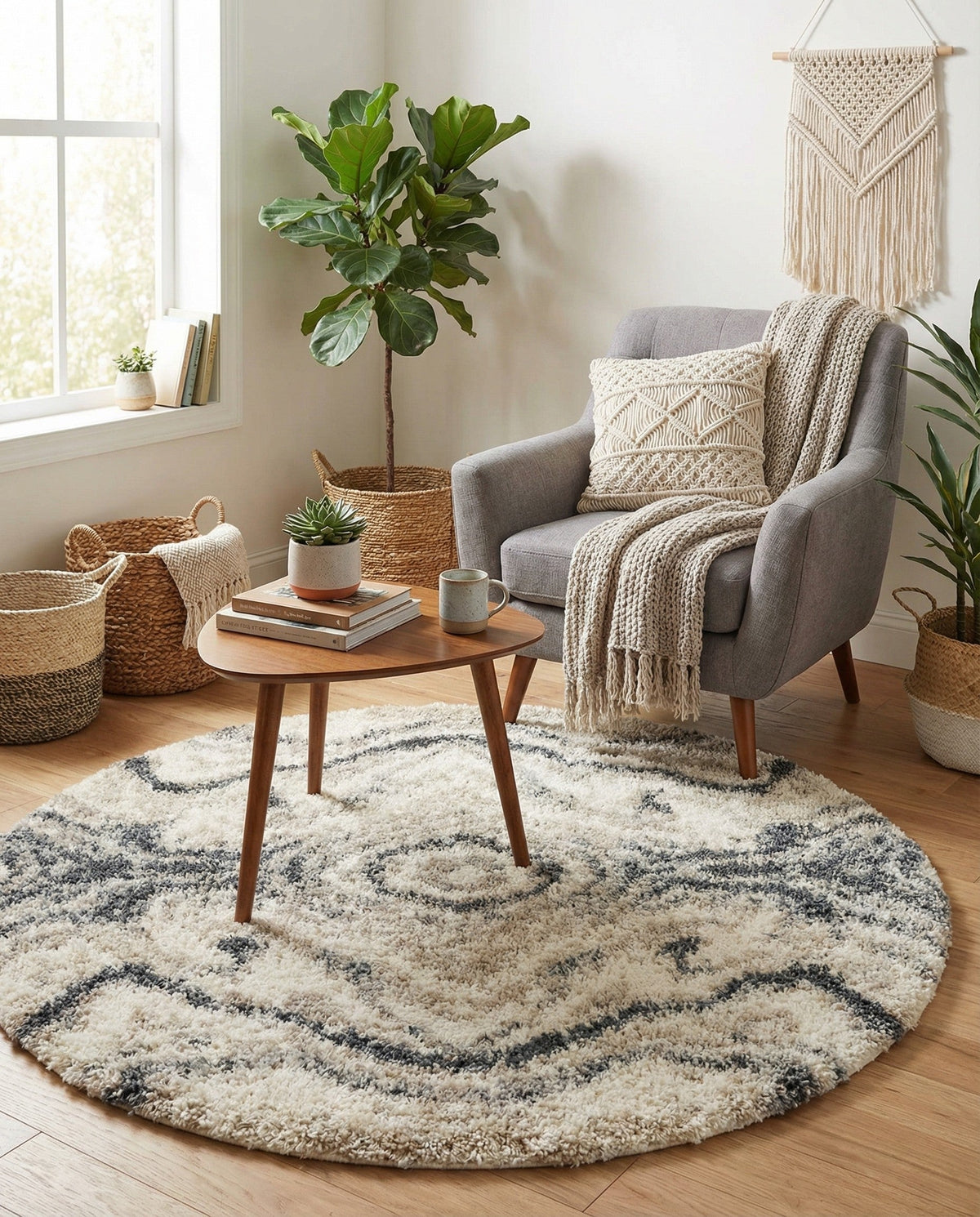 Cozy Cove Shag Collection Area Rug -  Seabreeze Round Gray  lifestyle 101