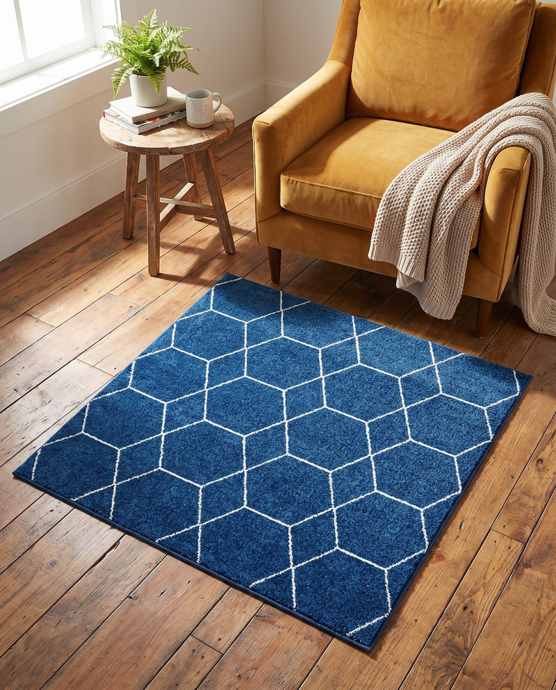 Trellis Mosaic Collection Area Rug - Arborville (Navy Blue) Square Navy Blue  lifestyle 94