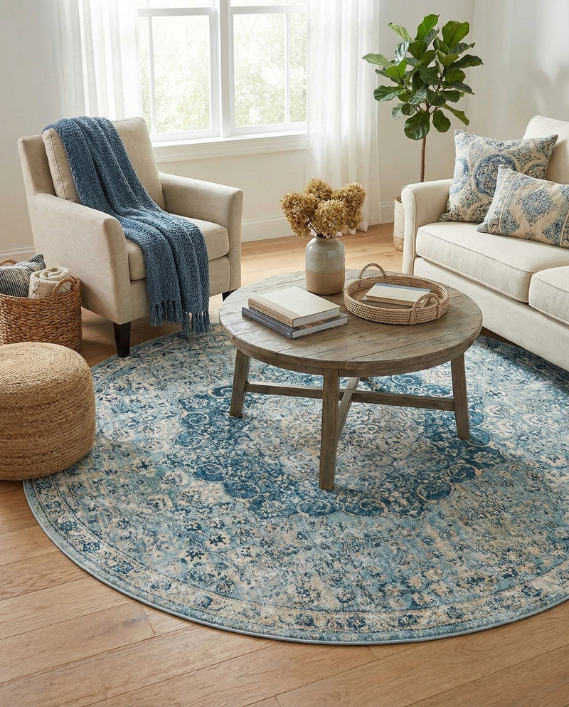 Coastal Haven Collection Area Rug - Seabreeze (Navy Blue) Round Navy Blue  lifestyle 51