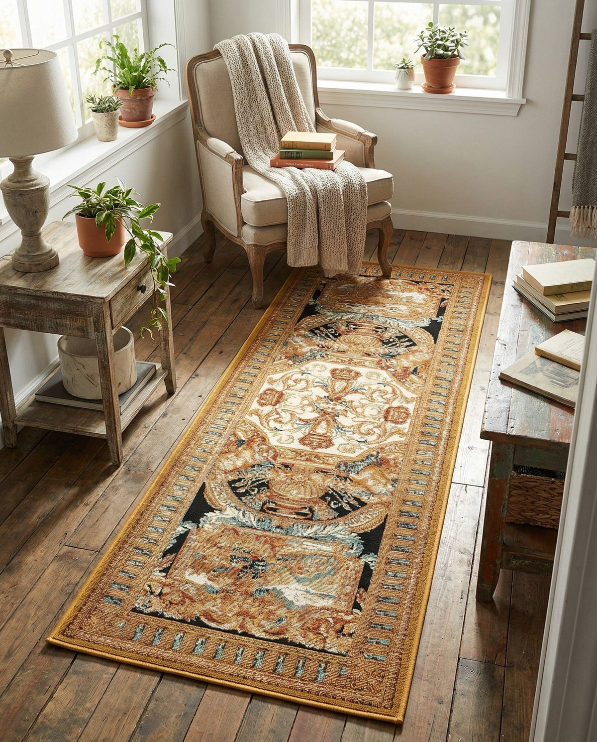 Patio Heritage Collection Area Rug - Veranda Runner Black Gold Brown  lifestyle 89