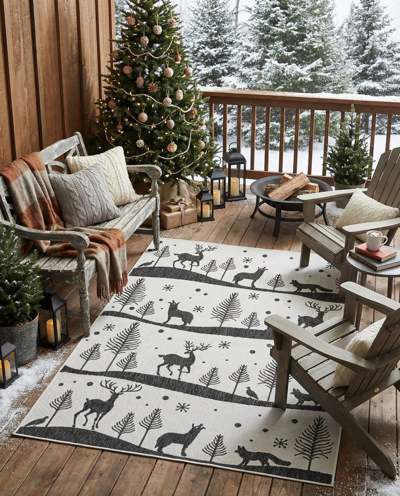 Garden Festivity Collection Area Rug - Evergreen Rectangle Black and White  lifestyle 9