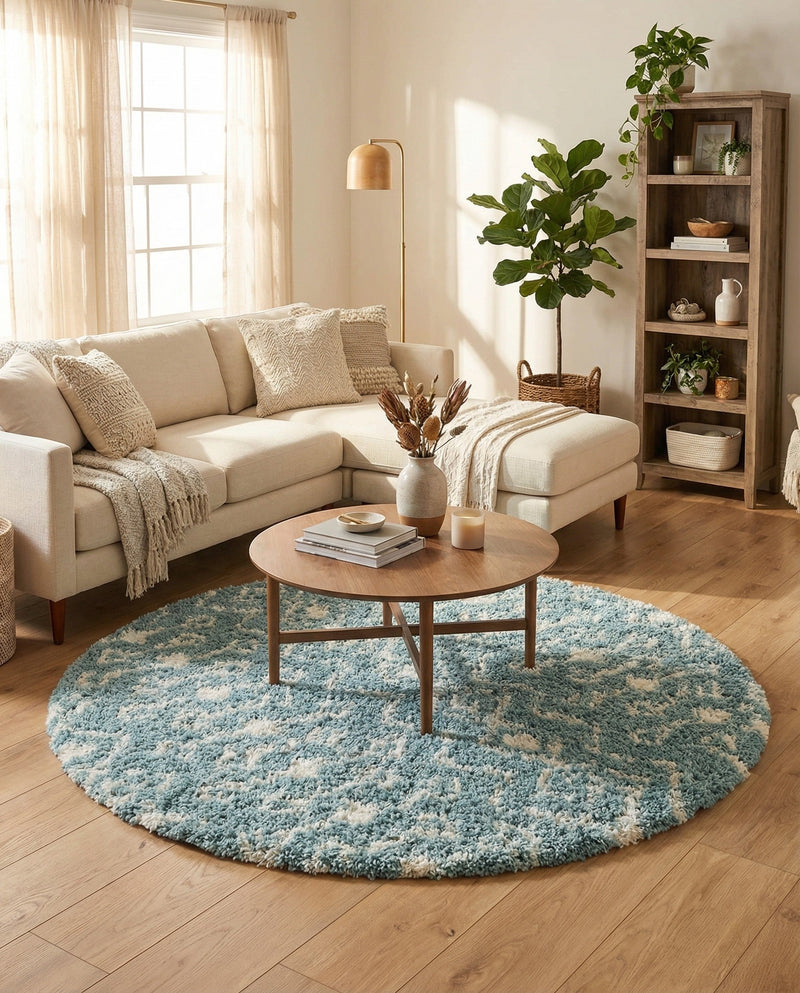 Berber Lattice Shag Collection Area Rug - Atlas (Light Blue) Round Light Blue  lifestyle 25