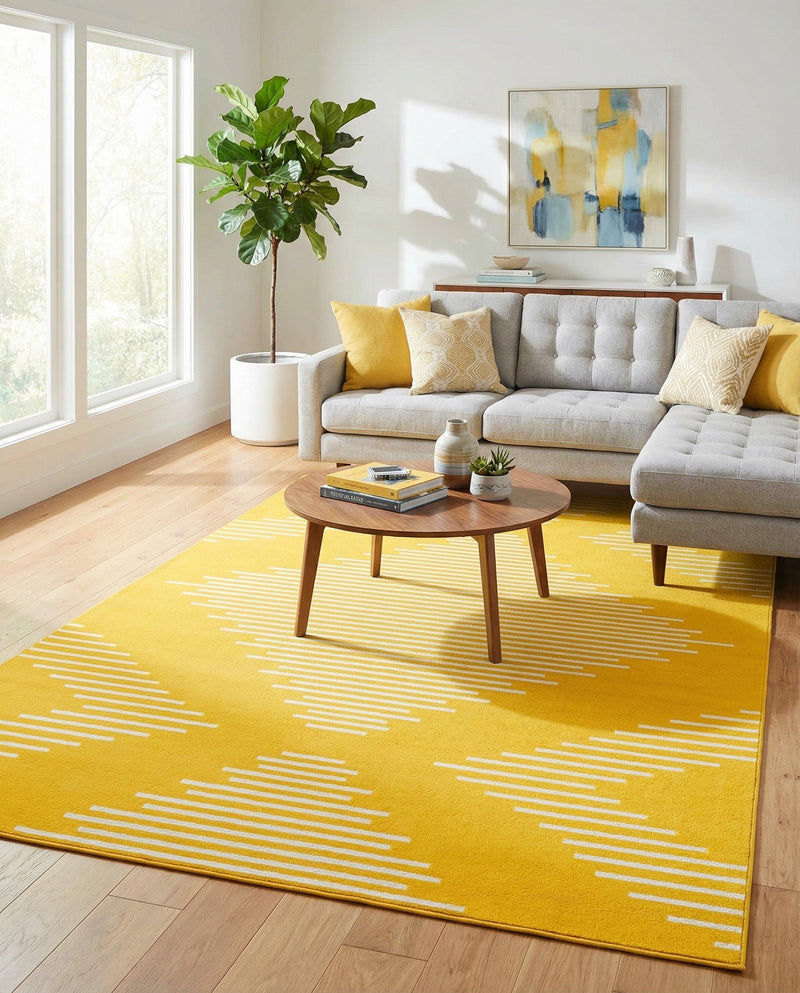 Seychelles Stripes Collection Area Rug - Mahe (Yellow) Rectangle Yellow  lifestyle 9