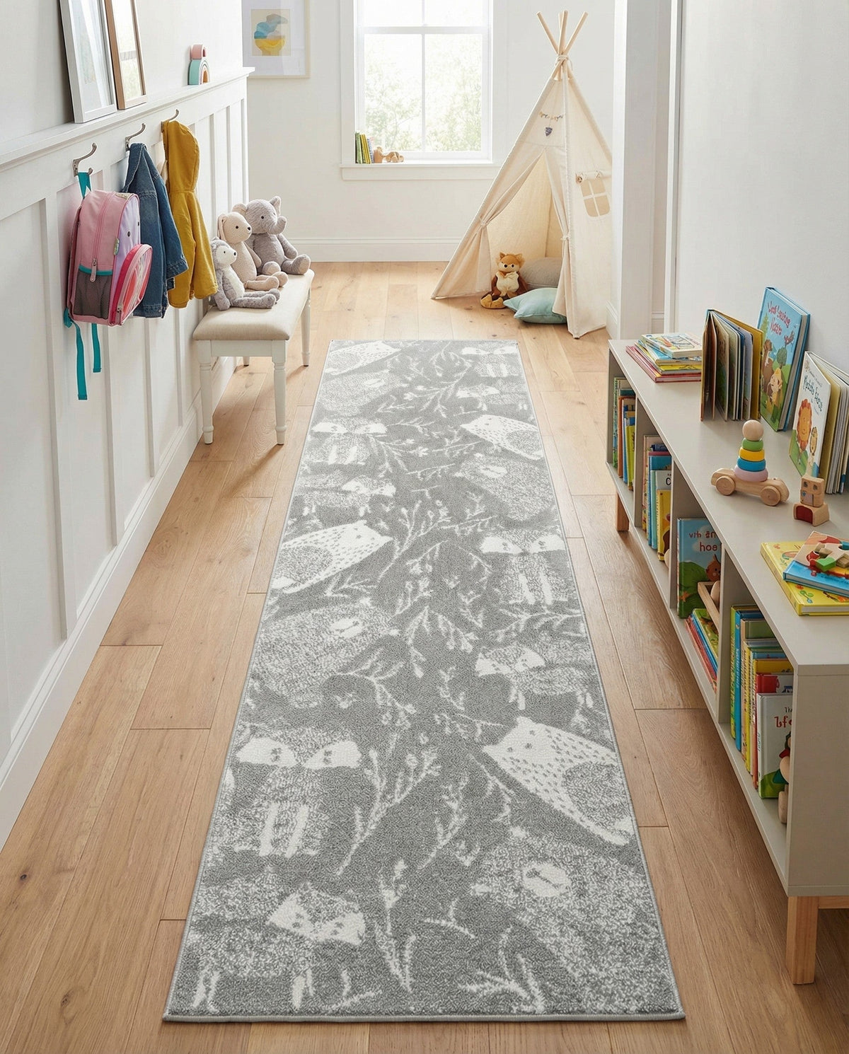 Wonder Tykes Collection Area Rug -  Quirky Runner Gray  lifestyle 93