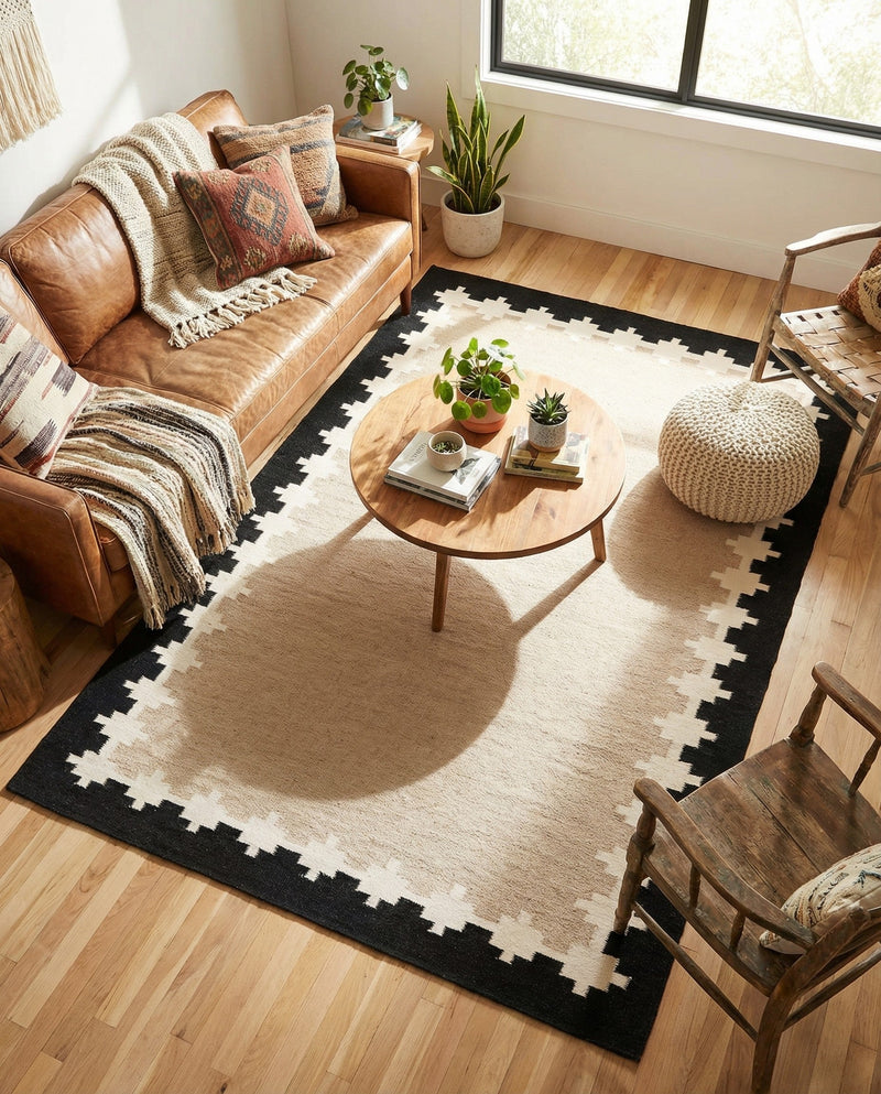 Caspian Wool Collection Area Rug - Baku Rectangle Gray and Black  lifestyle 4