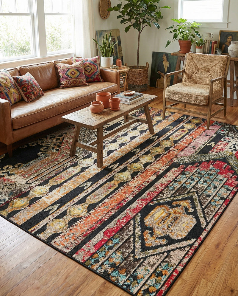 Outdoor Marrakesh Collection Area Rug -  Agadir Rectangle Multi Black  lifestyle 17