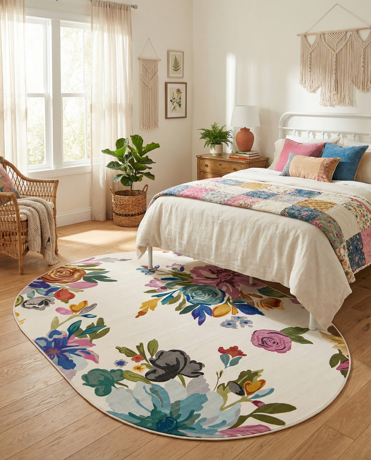 Meadow Breeze Collection Area Rug - Wildflower Oval Ivory  lifestyle 120