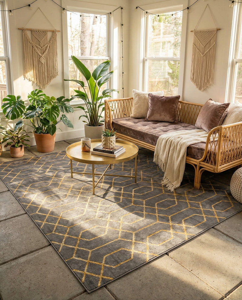 Hollywood Luxe Collection Area Rug - Sunset (Gray Gold) Square Gray Gold  lifestyle 54