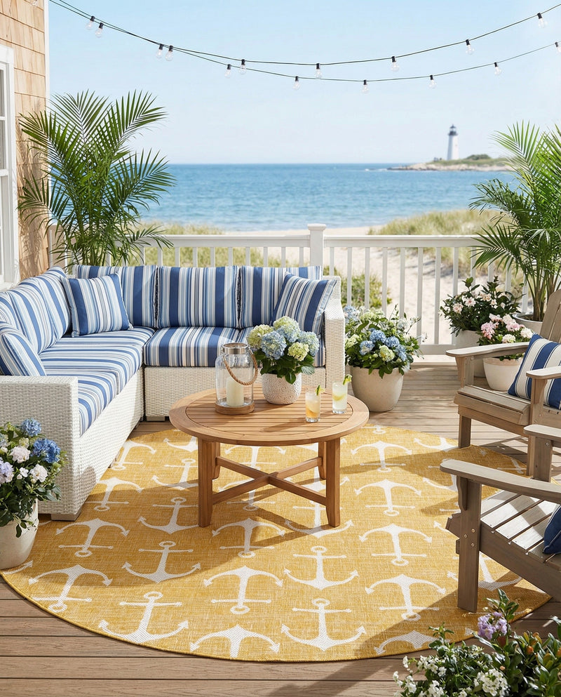 Seaside Haven Rugs Collection Area Rug - Sapphire (Yellow) Round Yellow  lifestyle 67