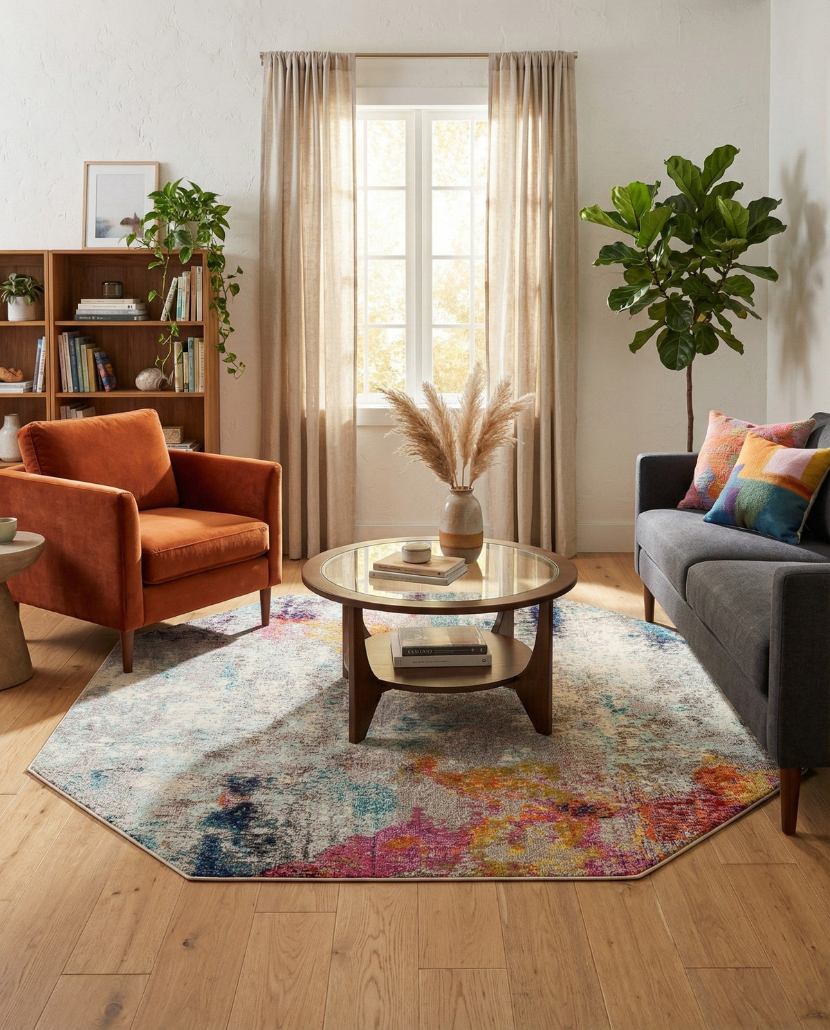 Chromatic Oasis Collection Area Rug -  Azure Octagon Beige  lifestyle 84