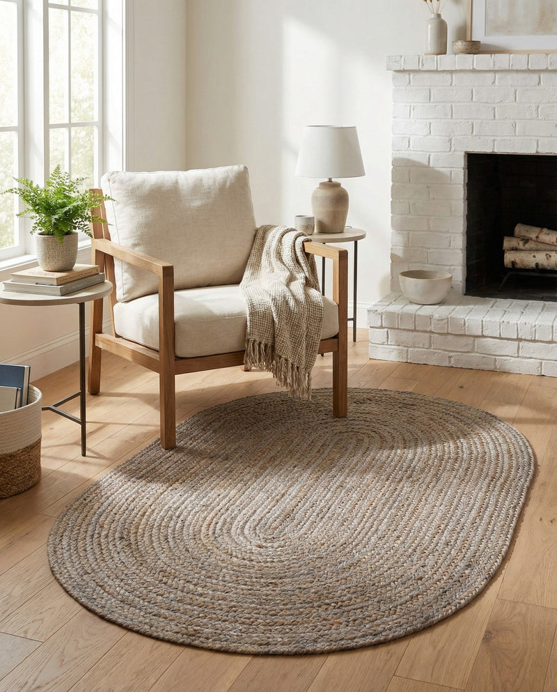 Woven Seaside Jute Collection Area Rug - Savannah (Gray) Oval Gray  lifestyle 45