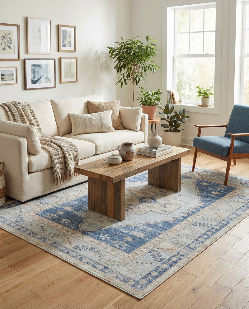Savannah Series Collection Area Rug -  Augusta (Sky blue) Rectangle Sky blue  lifestyle 6