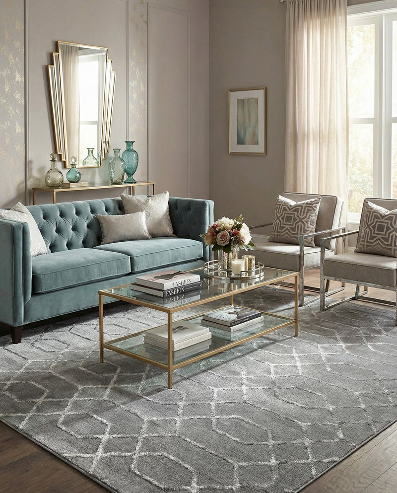 Hollywood Luxe Collection Area Rug - Sunset (Gray Silver) Square Gray Silver  lifestyle 58
