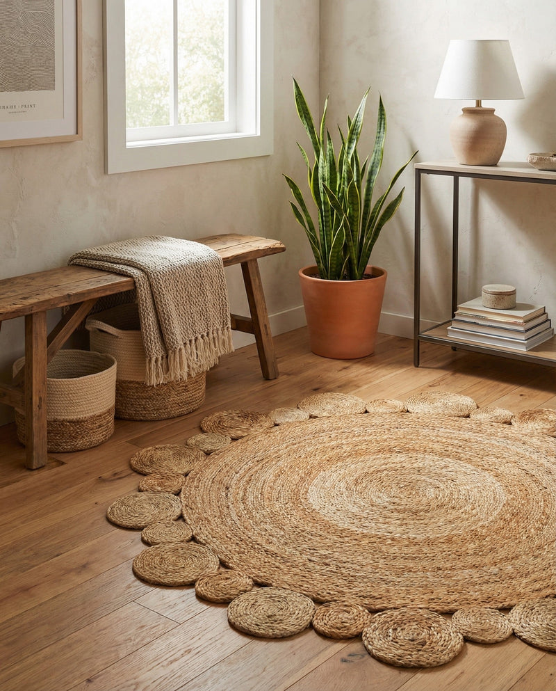 Woven Seaside Jute Collection Area Rug - Sienna Round Natural  lifestyle 11