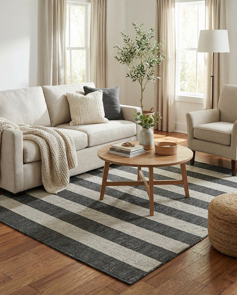 Seaside Stripes Collection Area Rug -  Veranda Rectangle Charcoal Gray  lifestyle 24