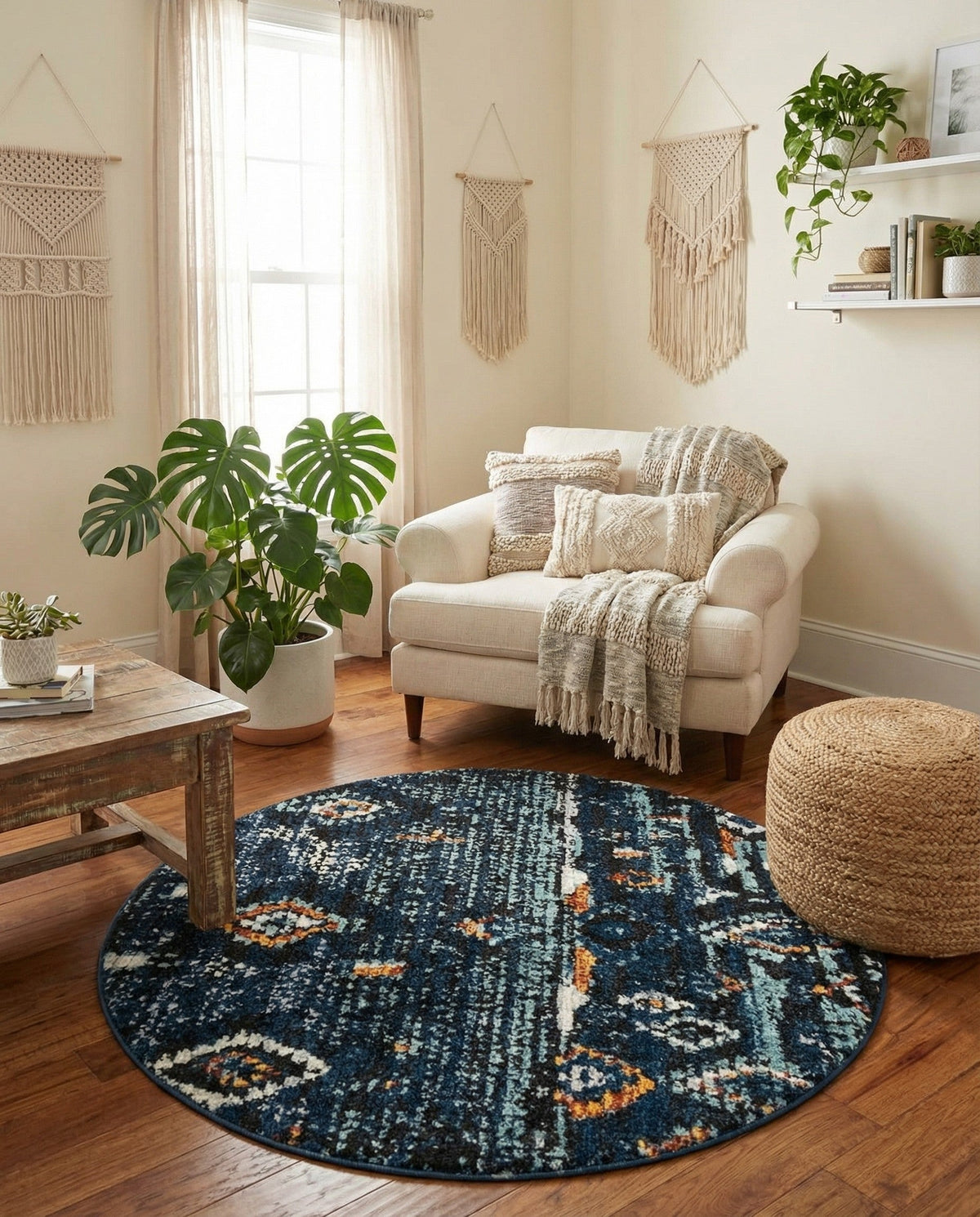 Tangier Treasures Collection Area Rug - Casablanca Round Navy Blue  lifestyle 83