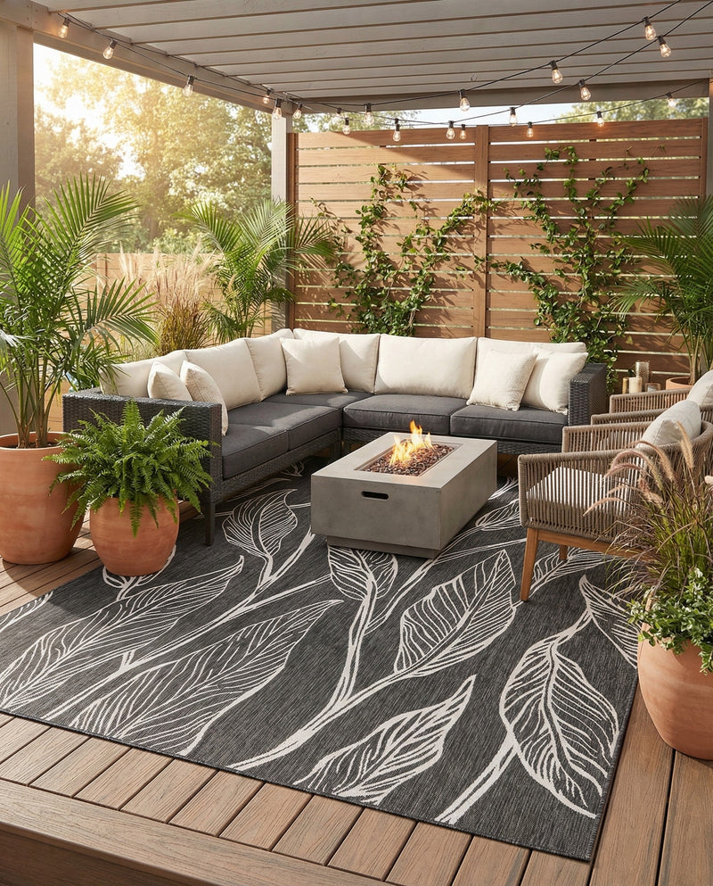 Seaside Blooms Collection Area Rug -  Evergreen (Ivory Charcoal) Rectangle Ivory Charcoal  lifestyle 16