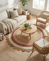 Woven Seaside Jute Collection Area Rug - Coastalhaven (Natural White Orange Pink) Round Natural White Orange Pink  lifestyle 19