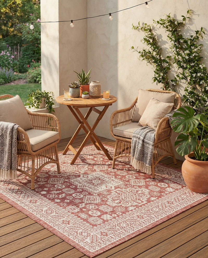 Tribal Terrace Treasures Collection Area Rug -  Incan Isle (Rust Red) Square Rust Red  lifestyle 76