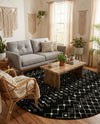 Mediterranean Lattice Collection Area Rug - Santorini (Black and White) Round Black and White  lifestyle 49