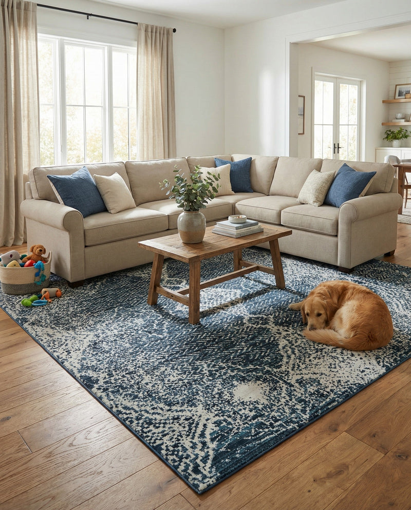 Aegean Elegance Washables Collection Area Rug -  Naxos Rectangle Navy Blue  lifestyle 29
