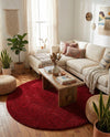Solid Shag Seaside Collection Area Rug - Azure Cove (Red) Round Red  lifestyle 35