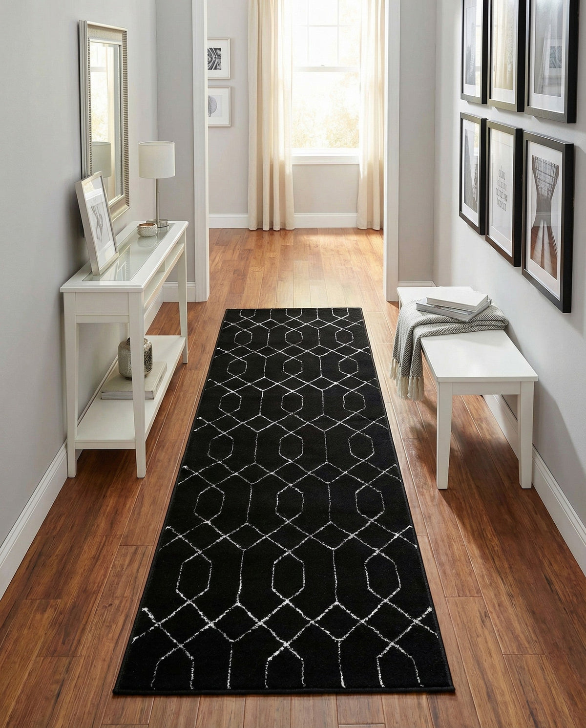 Hollywood Luxe Collection Area Rug - Sunset Runner Black and Silver  lifestyle 176